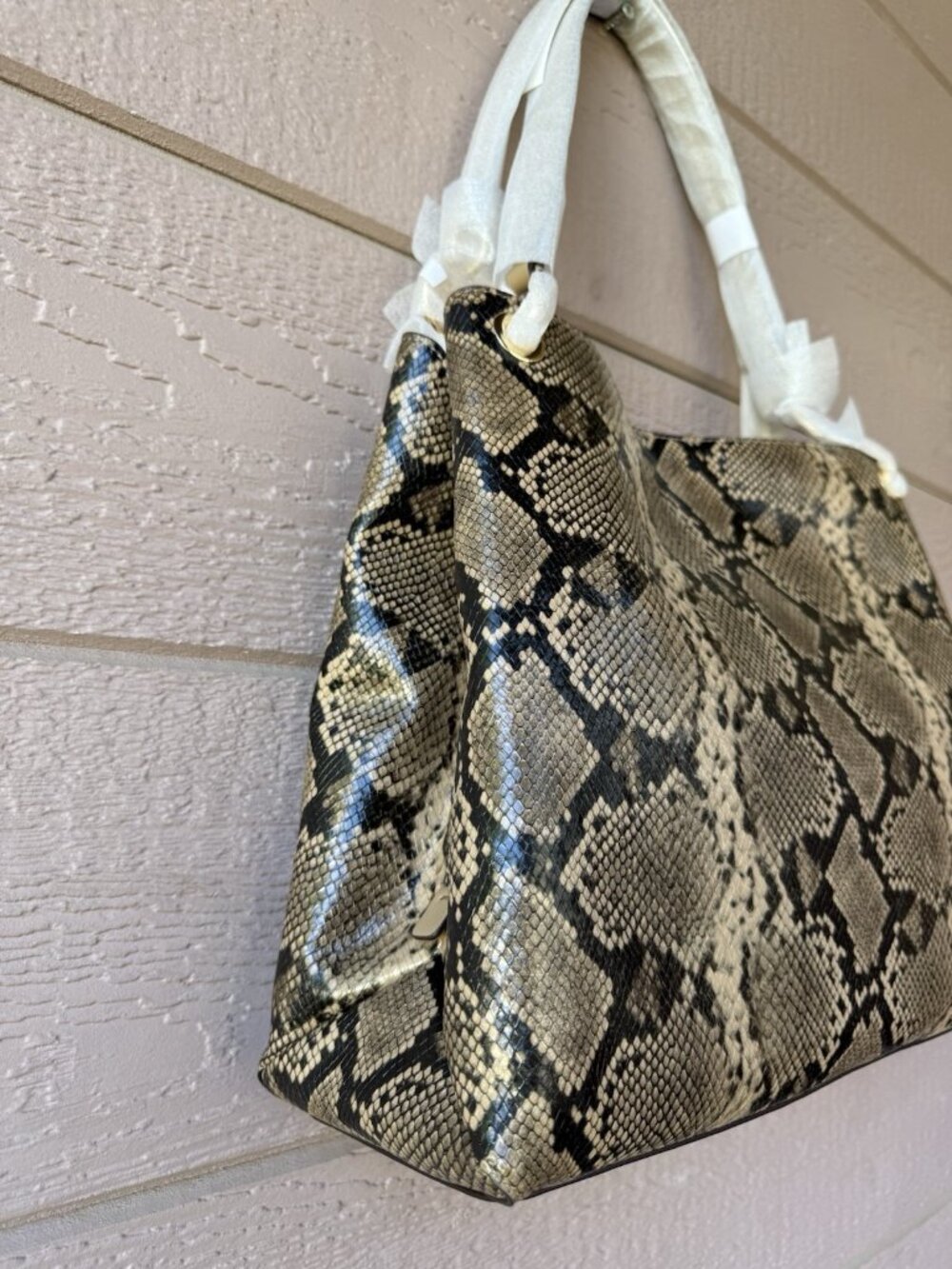 Michael Kors Christina Large Triple Gusset Shoulder Tote Snake Print NWT - Picture 6 of 10